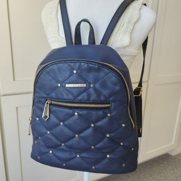 Rampage Handbags - Rampage Navy Quilted Studded Faux Leather Mini Backpack Y2K Retro Cute Glam
